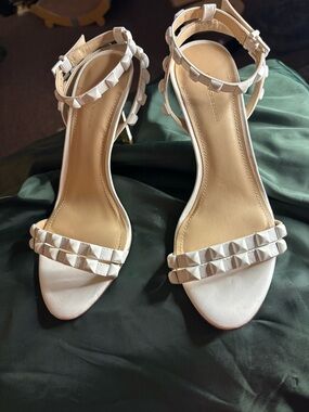BCBGeneration White Studded Ankle-Strap Heels